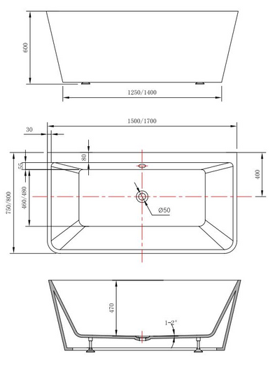 specs for Harvey bath 1700mm