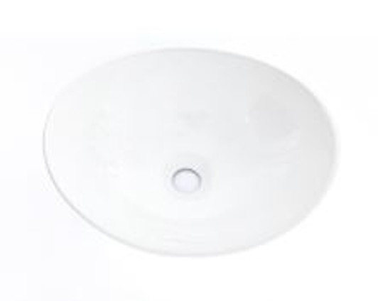 Above view of PHC9 Oval ceramic basin, centered waste hole.