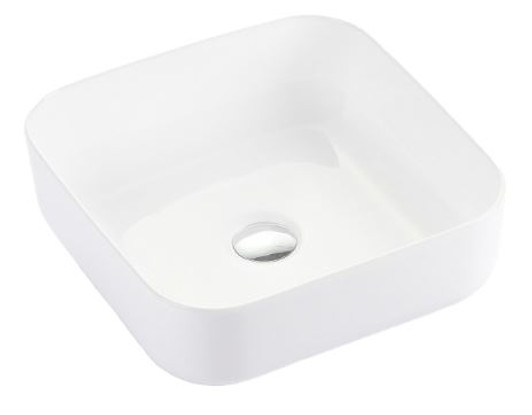 Above view of PHC12 Square ceramic basin, centered waste hole.