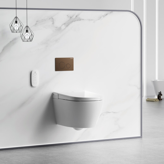Sesto toilet bidet white brushed bronze flush plate, live shot