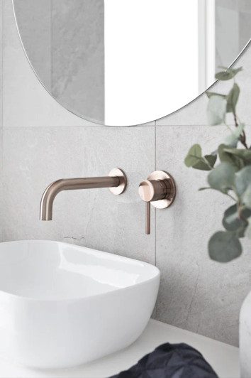 Champagne 200mm bath spout with pin lever wall mixer.