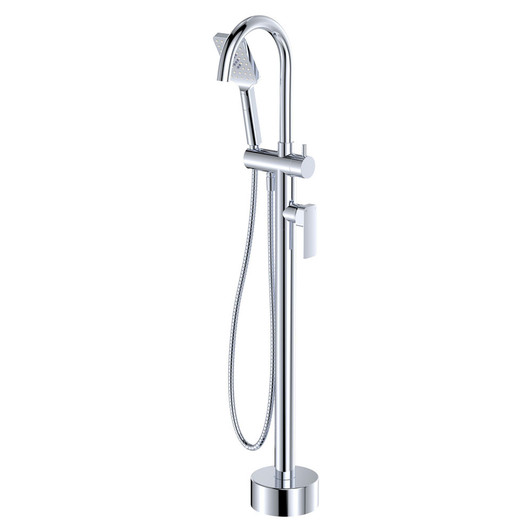 Chrome bath spout floor mounted with hand held shower