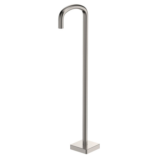 Tono Floor Mounted Bath Outlet in brushed nickel with a square base plate, round outlet.
