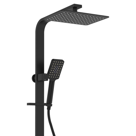 Close up of the Tono Deluxe Twin shower in matte black by Fienza