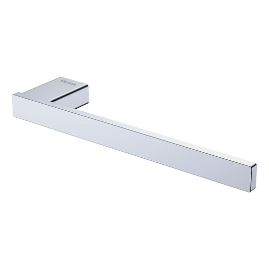 Product image of the Tono Hand Towel Holder in chrome. Rectangle wall mount with a long rail for hand towel.