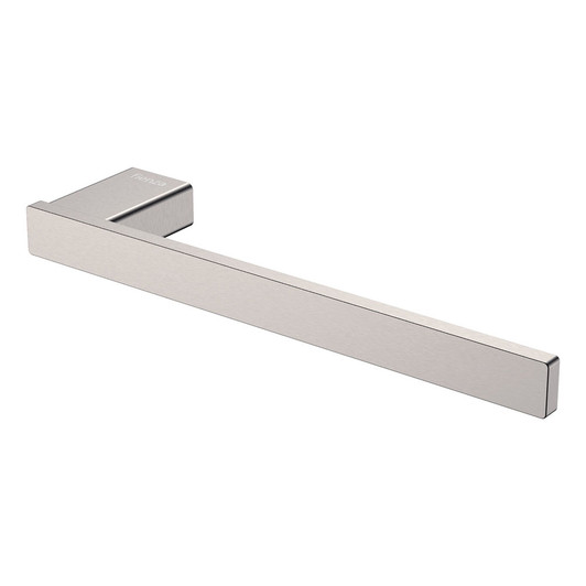 Product image of the Tono Hand Towel Holder in brushed nickel. Rectangle wall mount with a long rail for hand towel.