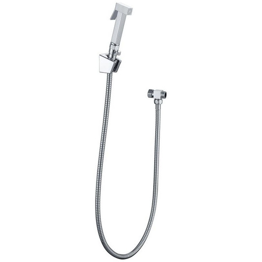 Square hand-held bidet sprayer. Product image in chrome