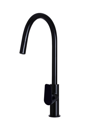 Round Piccola Pull Out Kitchen Mixer with Paddle Handle in Matte Black.