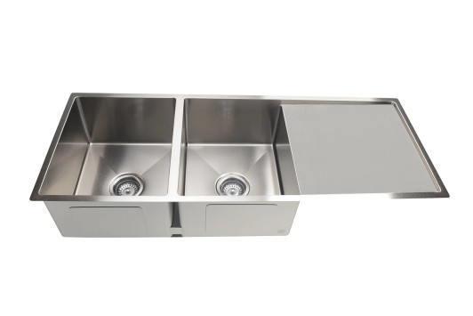 Lavello Kitchen Sink - Double Bowl & Drainboard 1160 x 440 in brushed nickel.
