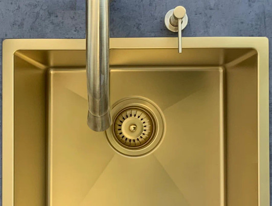 Lavello Kitchen Sink - Single Bowl 380 x 440 in Brushed Bronze Gold. Above View.