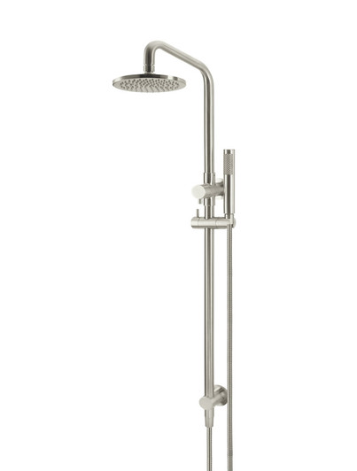 Round Combination Shower Rail, 200mm Rose, Single Function Hand Shower in Brushed Nickel.