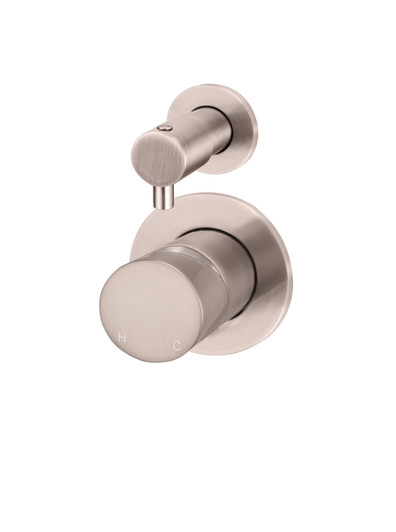 Round Pinless Diverter Mixer champagne, by Meir. Use in your bathroom for the shower and bath.