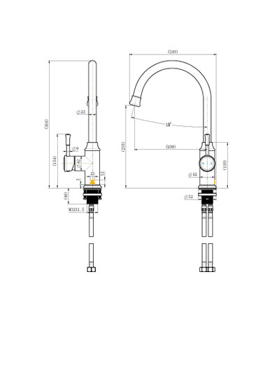 Specification sheet for the Montpellier Goose-neck Kitchen Mixer by Modern National