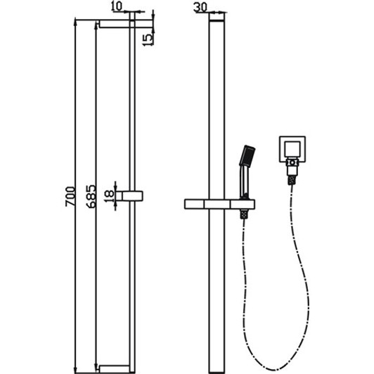 Specification sheet for the Modish Hand Shower On Rail by Hellycar