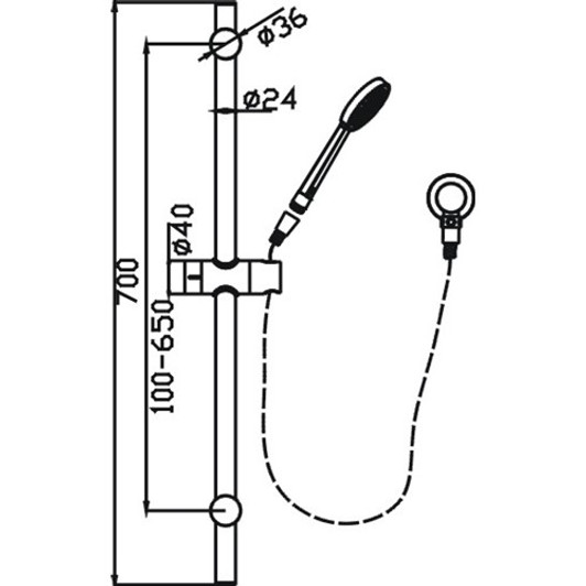 Specification sheet for the Cuter Hand Shower On Rail Detached Inlet by Hellycar.