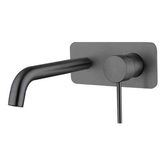 Ideal Wall Mixer With Outlet in brushed gun metal.