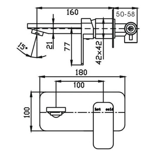 Specification sheet for the Elegant Wall Mixer With Outlet by Hellycar.