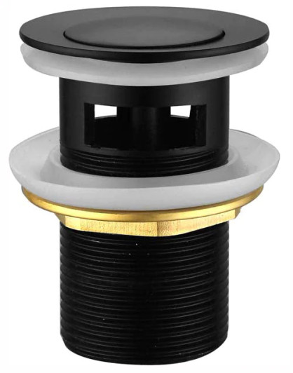 Matte black Push Plug Waste With Overflow 32mm
