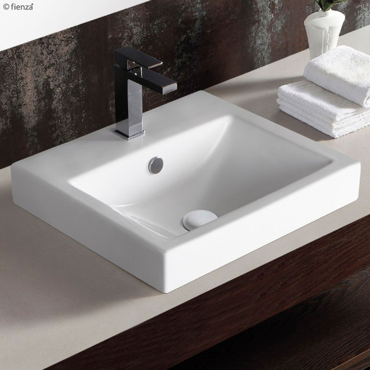 Gloss white semi inset rectangle basin