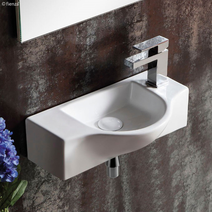 Gloss white wall hung basin with left hand bowl