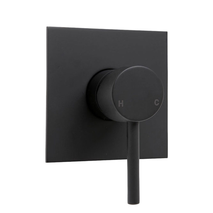 Matte black wall mixer with square plate and round handle