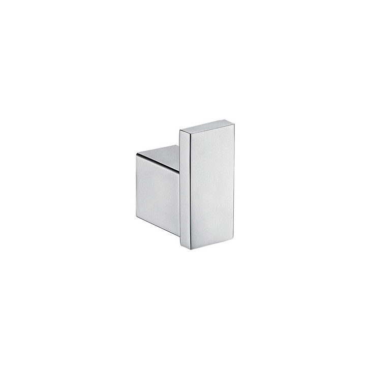 Chrome, square robe hook.