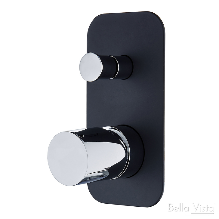 Shower / Bath Mixer with Diverter - 'Zenon' - Black and Chrome