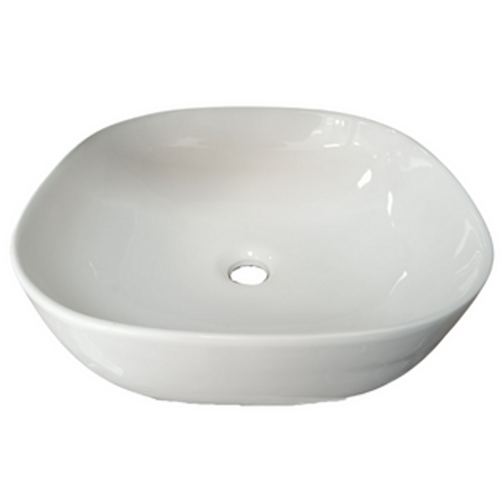 Square above counter bowl with soft rounded corners.