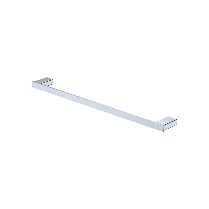 Product image of the Tono Single 610mm Towel Rail in chrome. Rectangle wall mount with a long rail for a single towel.