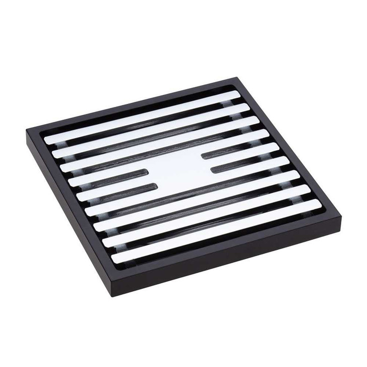 Matte black with chrome insert Square Slim Grate Floor Waste, 88mm Outlet