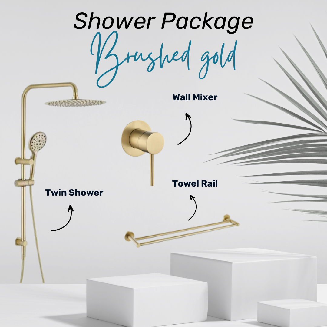 Brushed gold shower package.