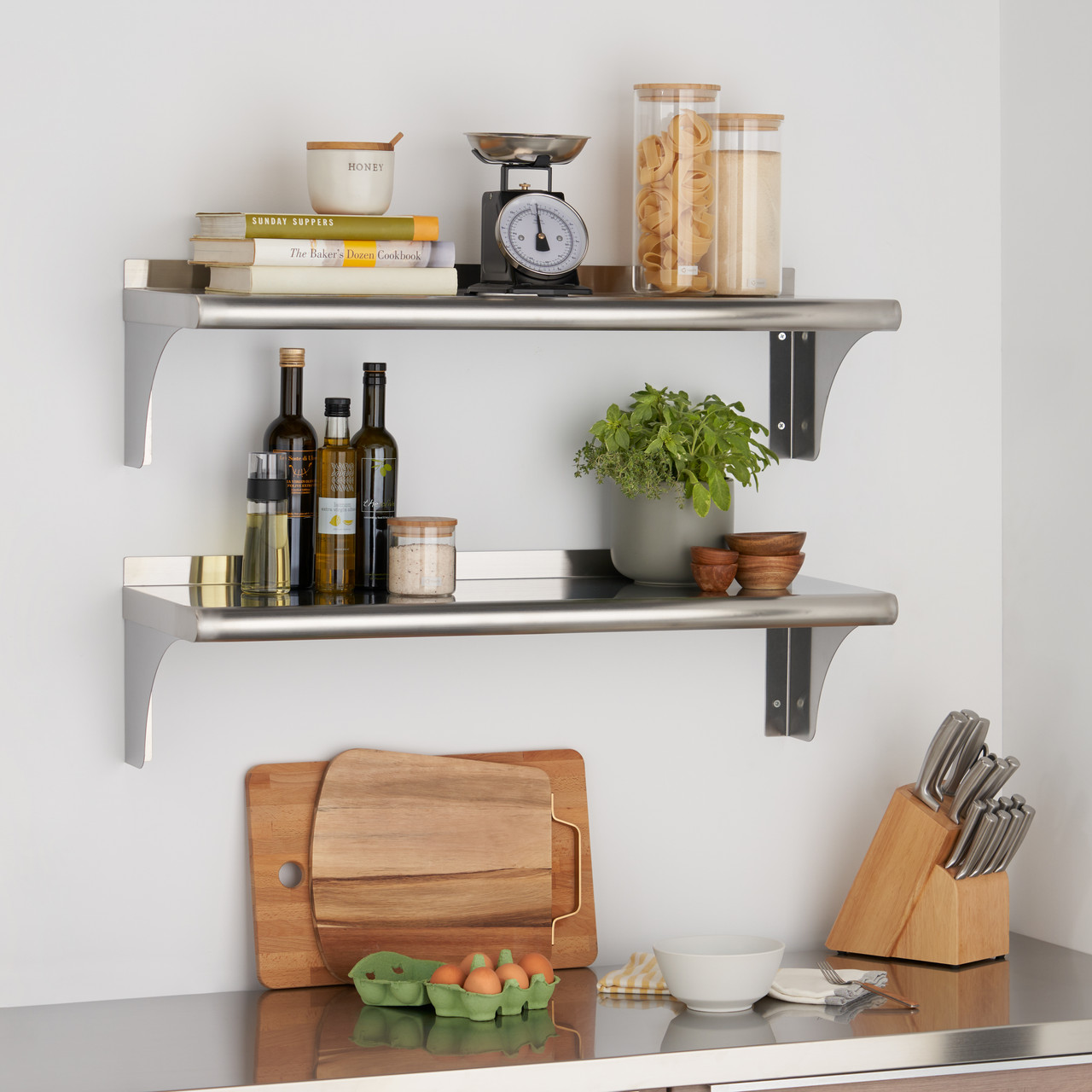 Image result for contemporary stainless steel shelving  Kitchen shelf  design, Stainless steel kitchen shelves, Kitchen wall shelves