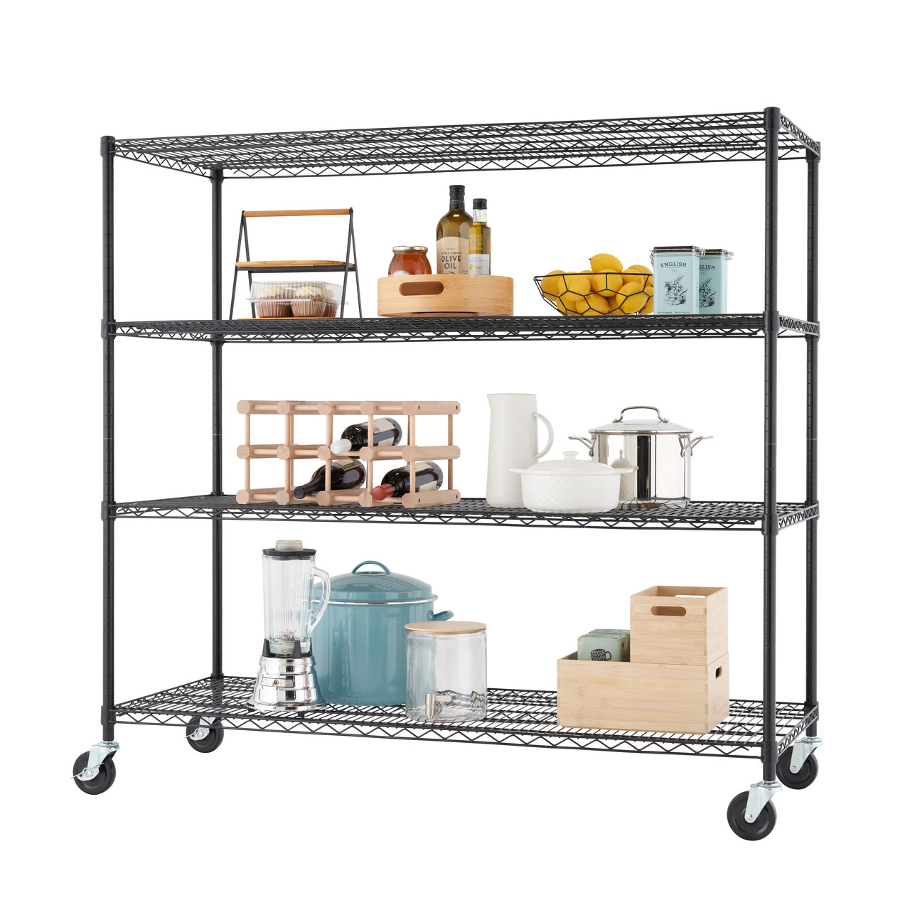 Trinity EcoStorage 6-Tier Wire Shelving Rack with Wheels, Silver