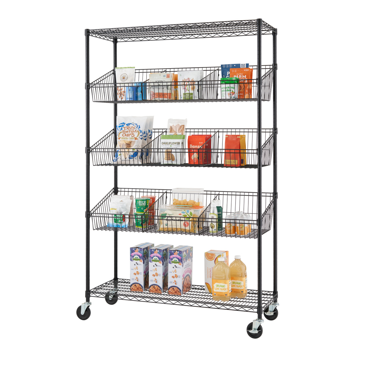 Chrome Wire Cart With Top Sloping Shelf - Free Delivery - Storage N Stuff