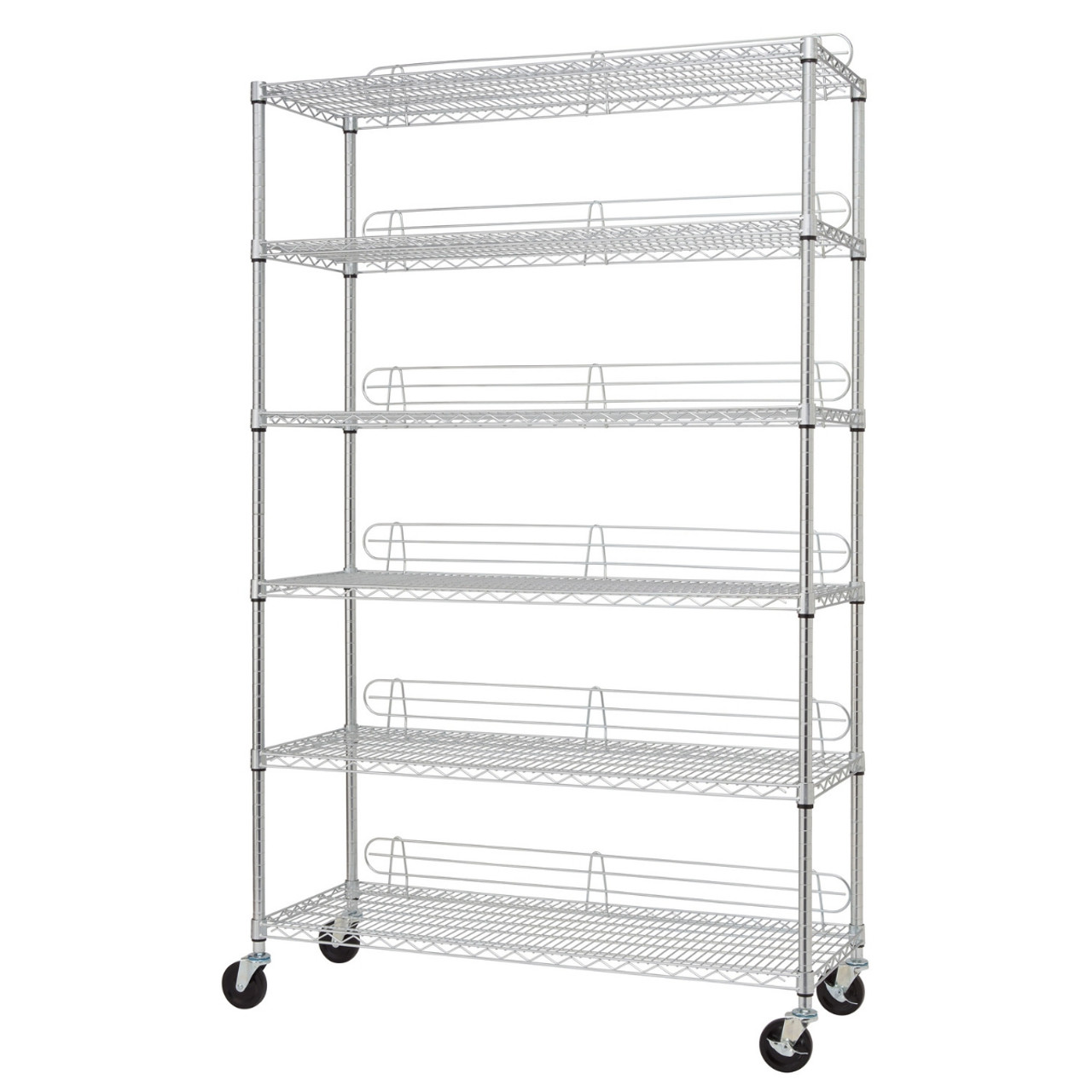 TRINITY EcoStorage® 6-Tier Wire Shelving w/ Backstands & Wheels,  NSF-certified, Chrome