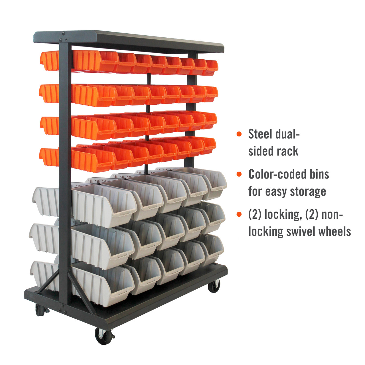 Offex Double Row Mobile Bin Storage Unit with Large Clear Bins