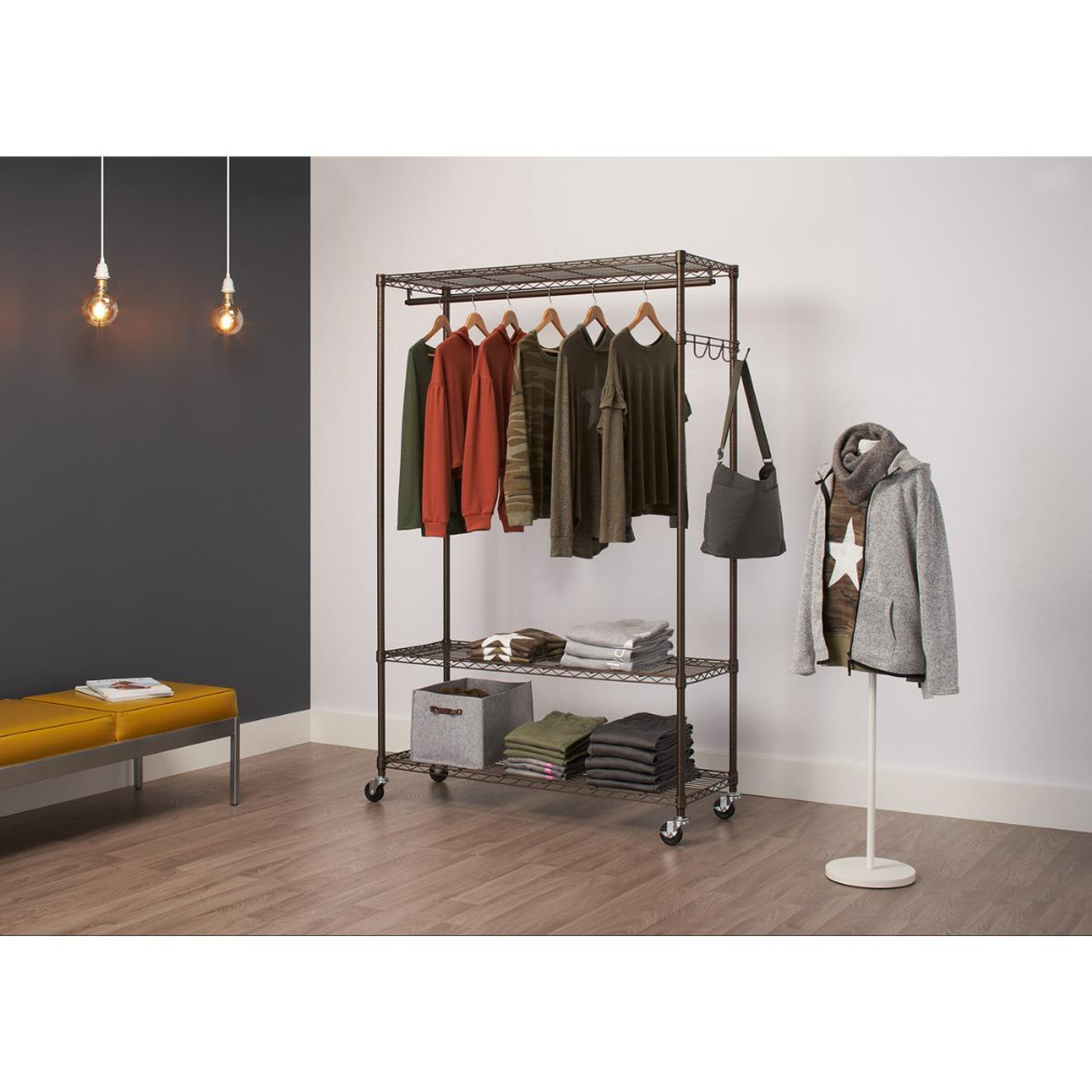 TRINITY 3-Tier Rolling Garment Rack, Bronze Anthracite®