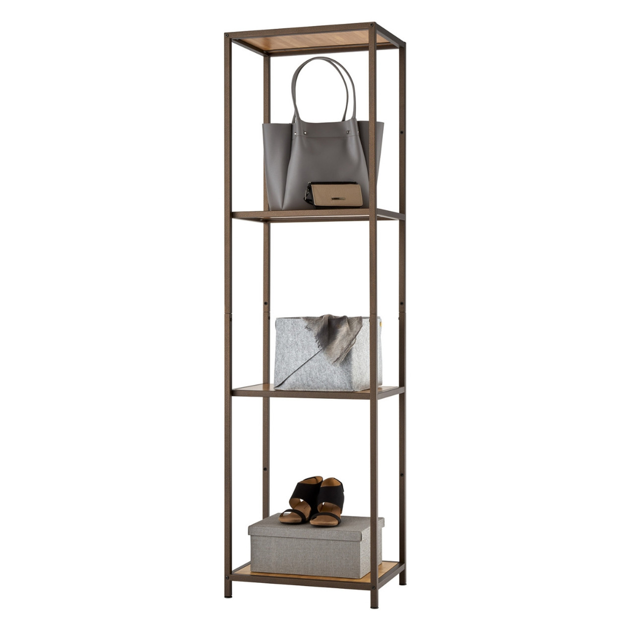 Corner Bathroom Organizer Storage Tower 3 Shelves Bamboo Black Metal