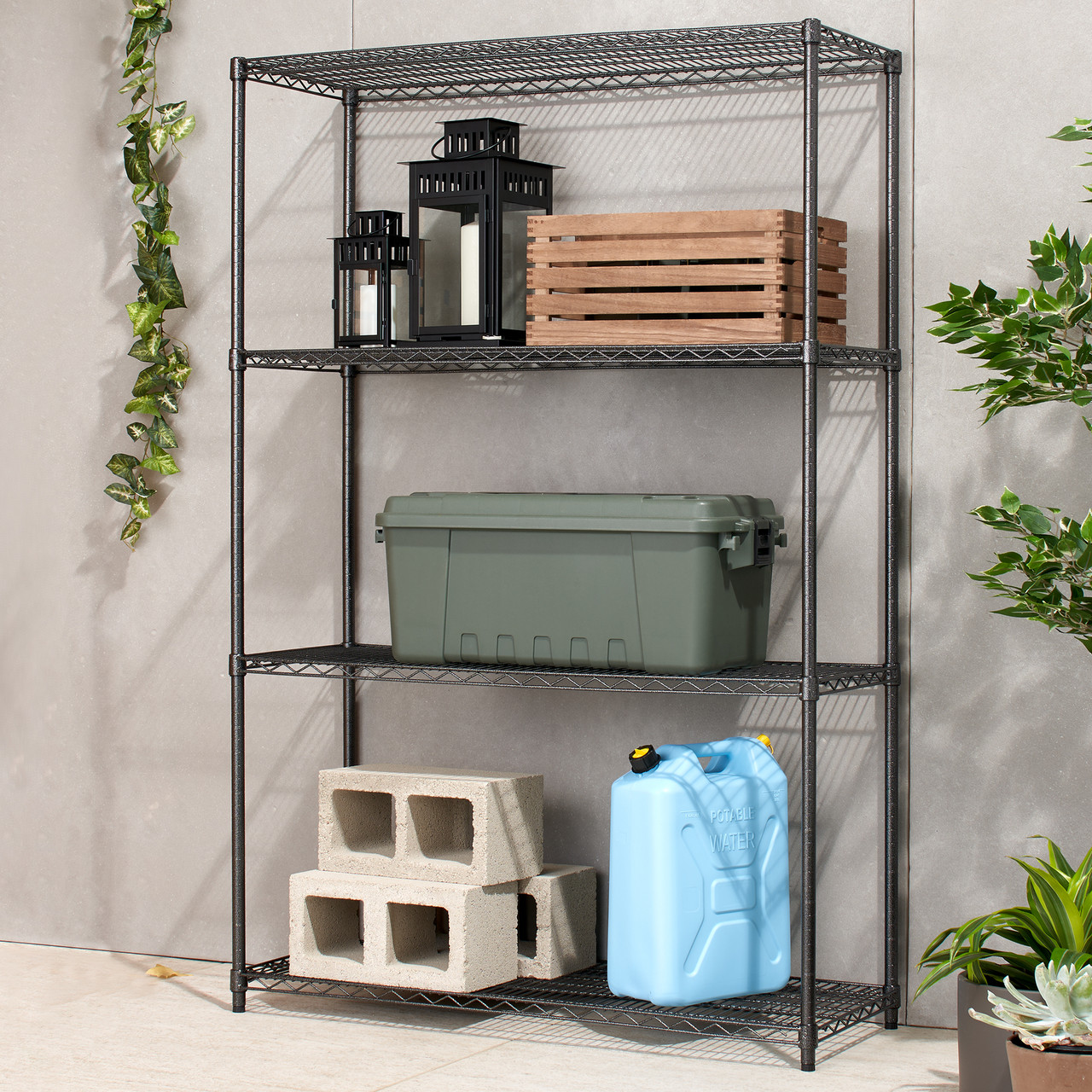 TRINITY 4-Tier 48x24x72 Wire Shelving, Black, NSF Certified