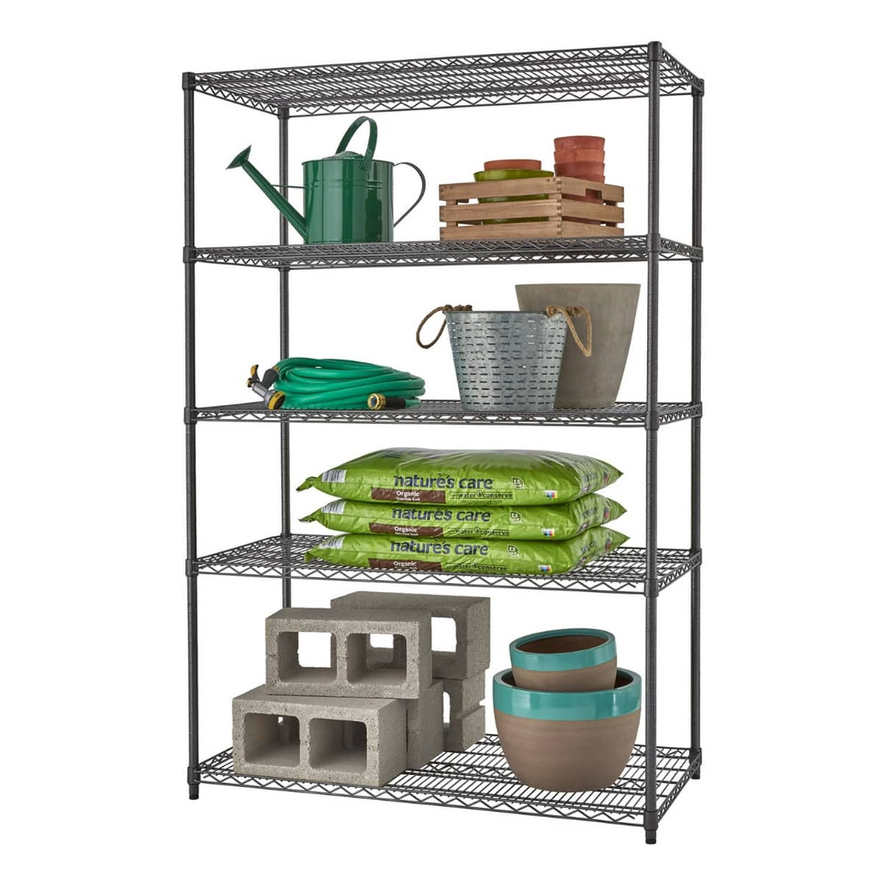 TRINITY 5-Tier Outdoor Wire Shelving w/ Wheels, Gray Epoxy Finish, NSF  Certified