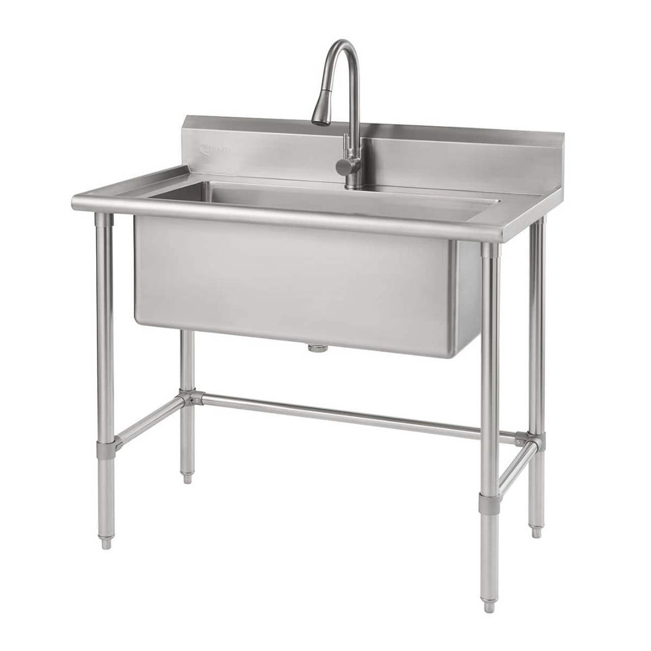 1 Compartment Utility Sink Drain Board Kitchen Sink Prep Table Stainless  Steel