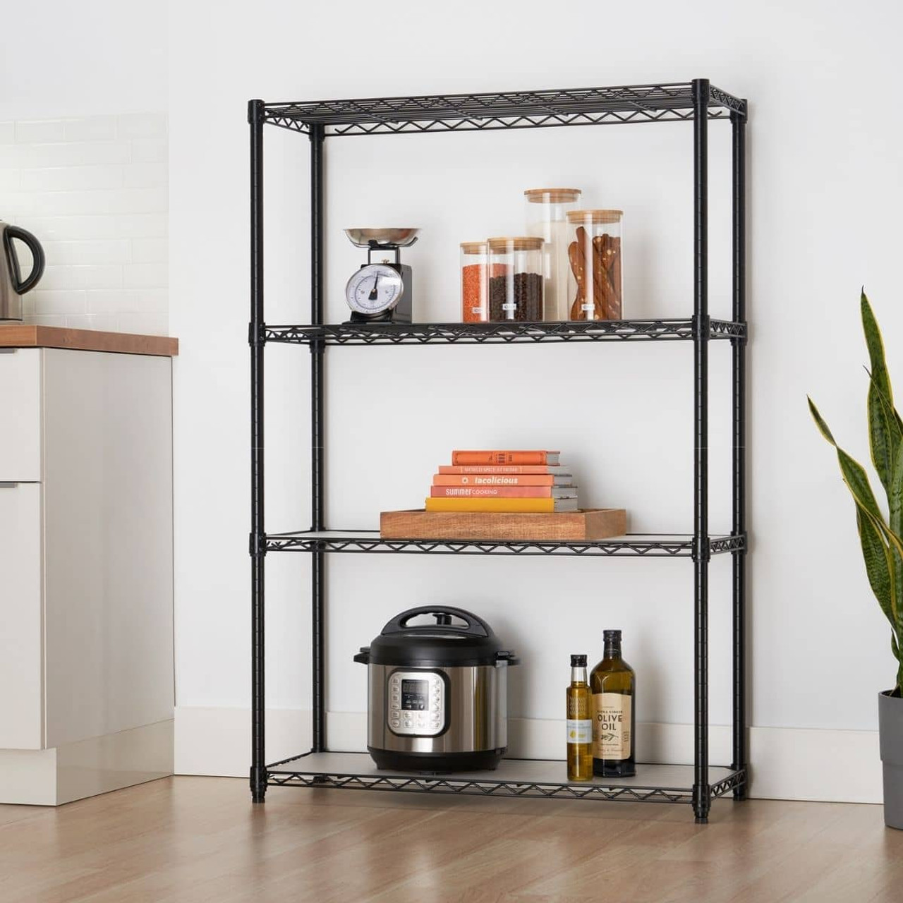 Trinity 4-Tier 36 x 14 x 54 Wire Shelving with Liners, NSF, Black