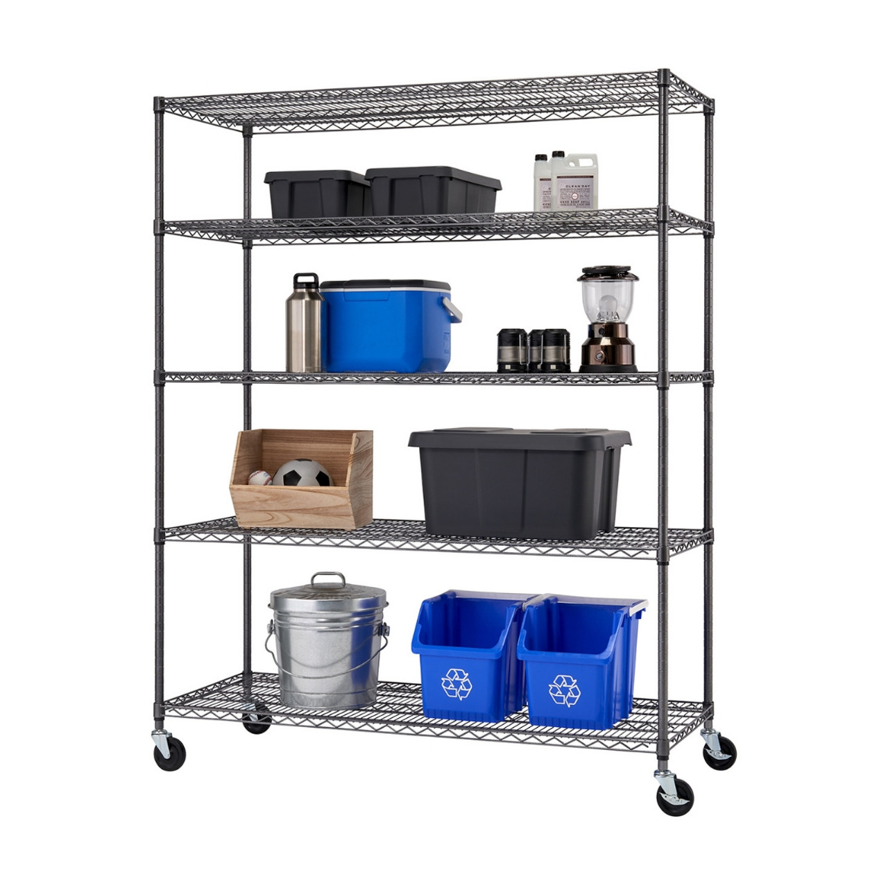 TRINITY EcoStorage® 5-Tier, 48x24x72, Commercial Wire Shelving, NSF, w/  Wheels, Chrome