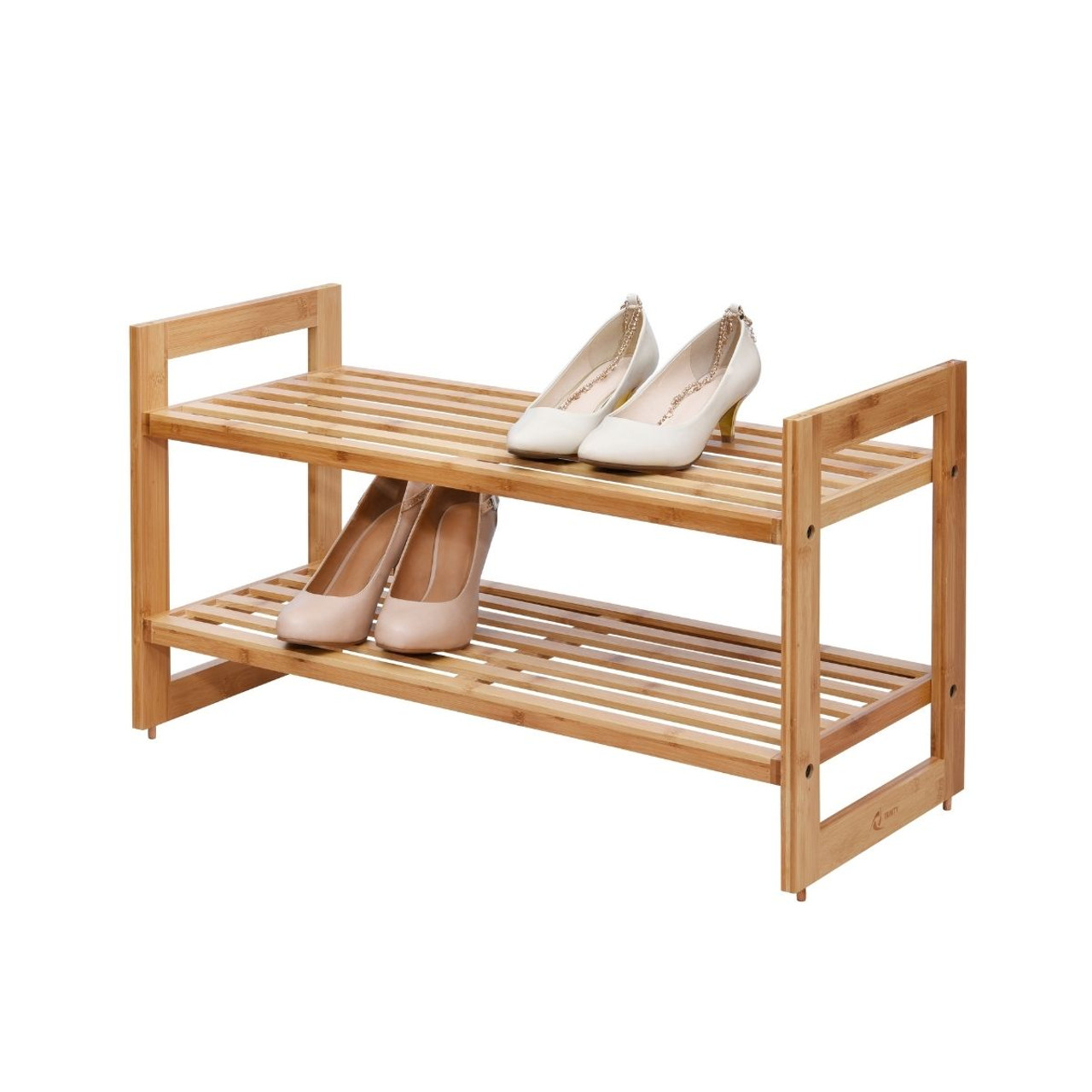 Natural 2-tier Wood Shoe Rack Large Wooden Shoe Bench American Made Storage  Organizer Eco Friendly Wood Entryway Furniture 