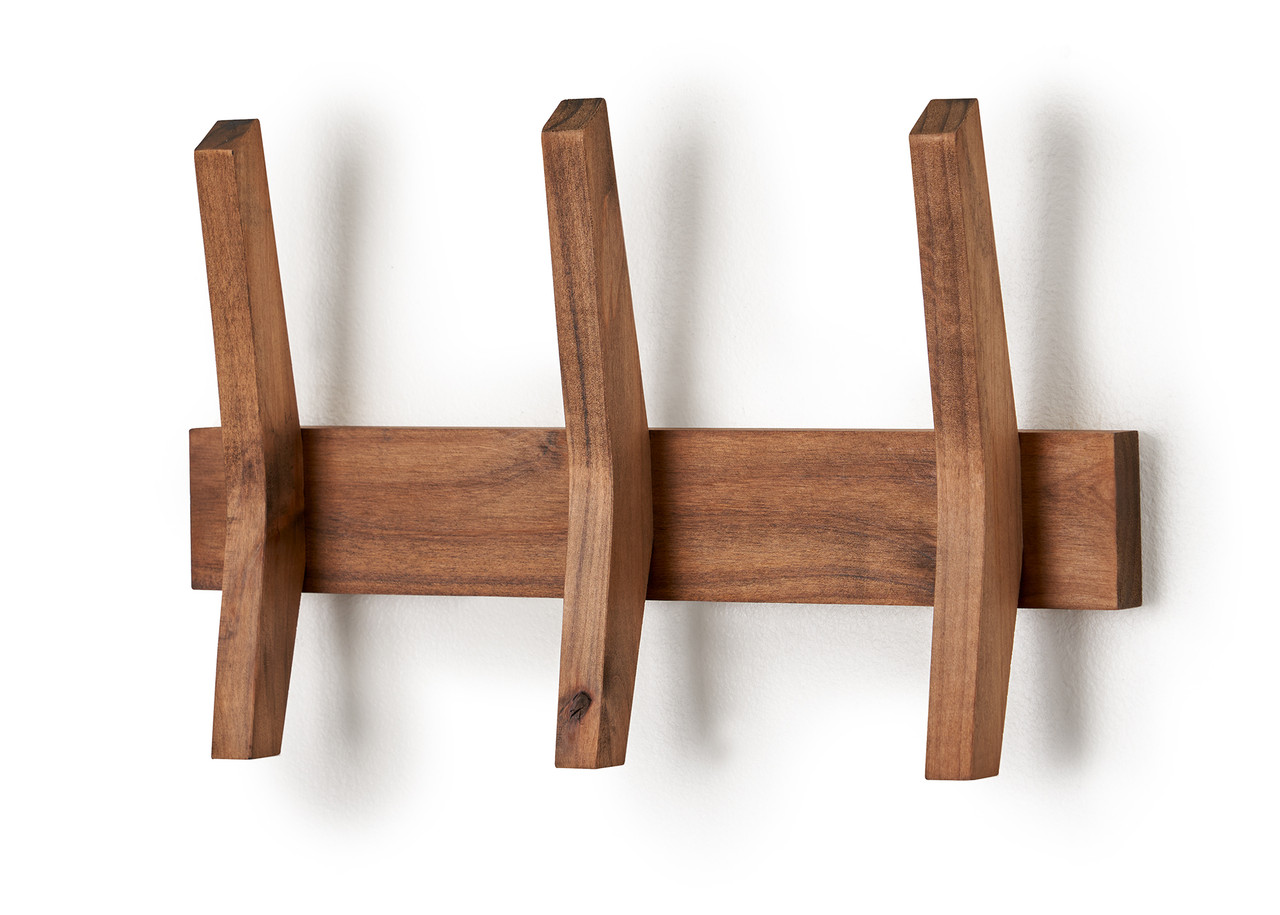 DRAKESTONE | Mid-Century Coat Rack w/ 3 Wooden Hooks | Walnut