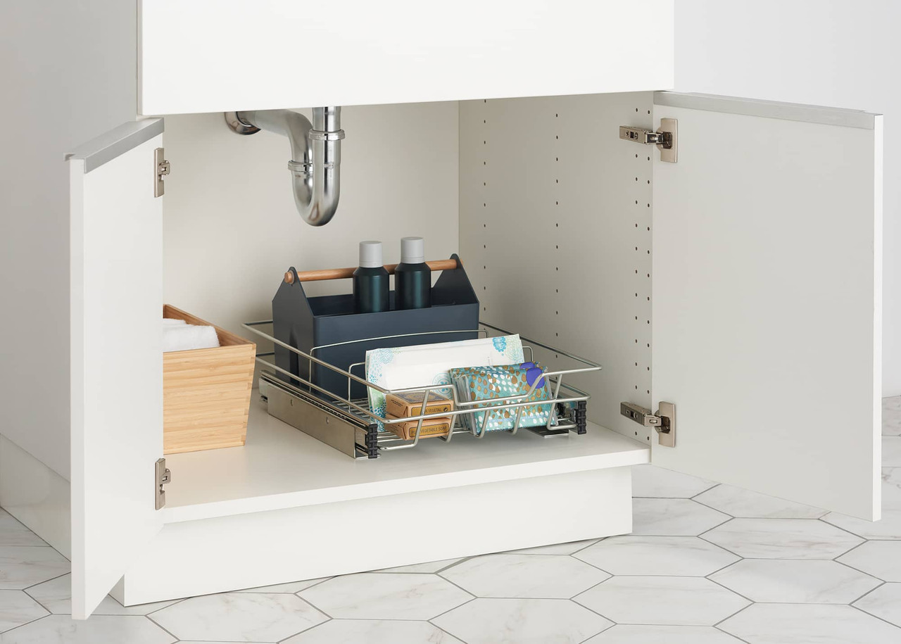 Richards Homewares Pull Out Drawer Cabinet Organizer – SlideOut Pots & Pans Sliding  Shelf - Chrome One Tier