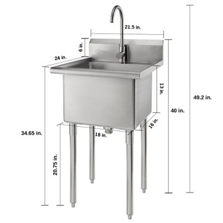 TRINITY Stainless Steel Utility Sink w/ Faucet, NSF Certified