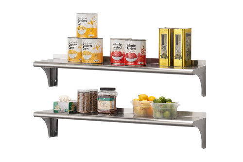 stainless steel wall shelf 2-pack mounted on wall with product