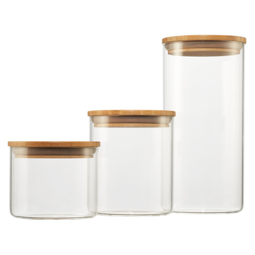 set of 3 medium size glass canisters varying in height