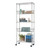 five tier wire shelving unit with items on its shelves